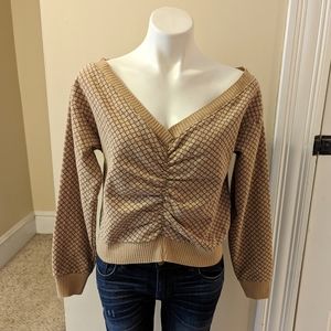 River Island Carmel tan with brown geometric print top size medium
